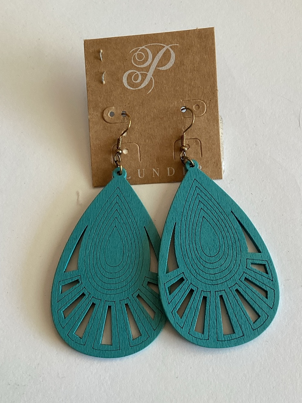 Plunder Teal Cutout Teardrop Wood Earrings